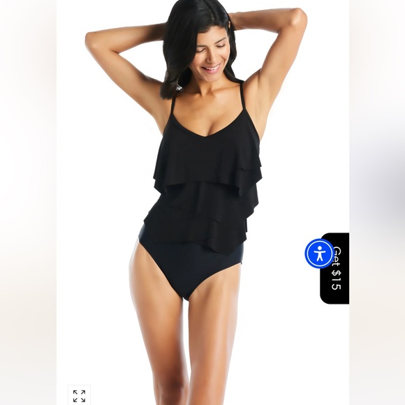 BEYOND TUMMY CONTROL SOLID ESSENTIALS GEOMETRIC OVERLAY ONE PIECE SWIMSUIT - Picture 2 of 5